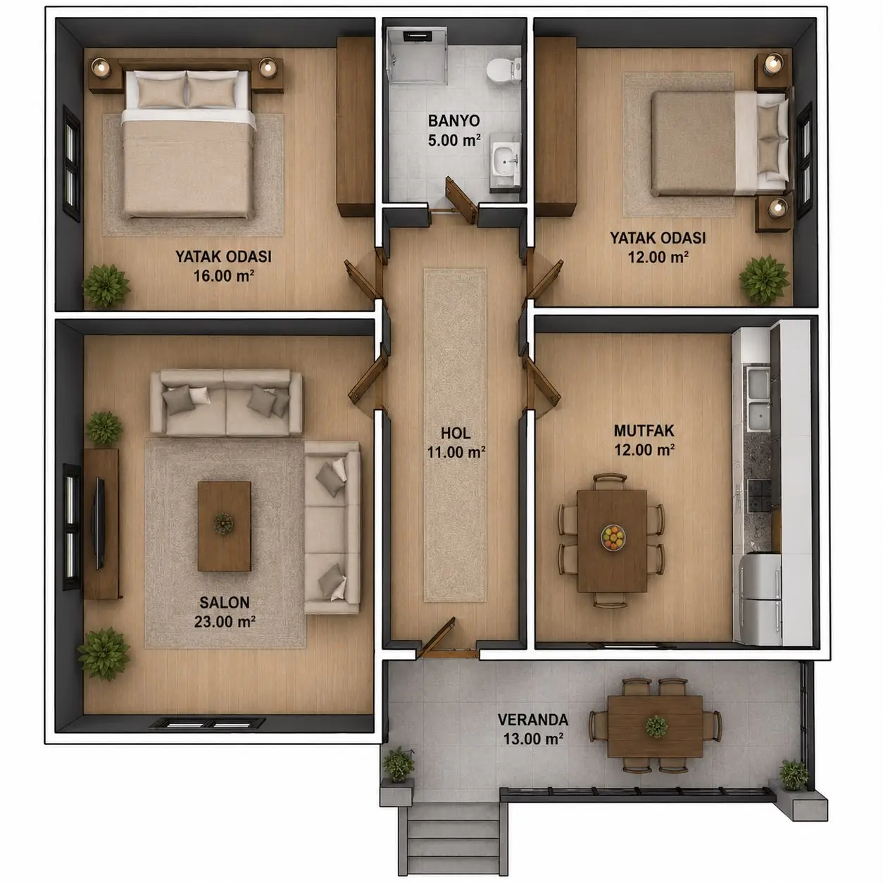 100m² 2+1 Çelik Ev Görsel 1
