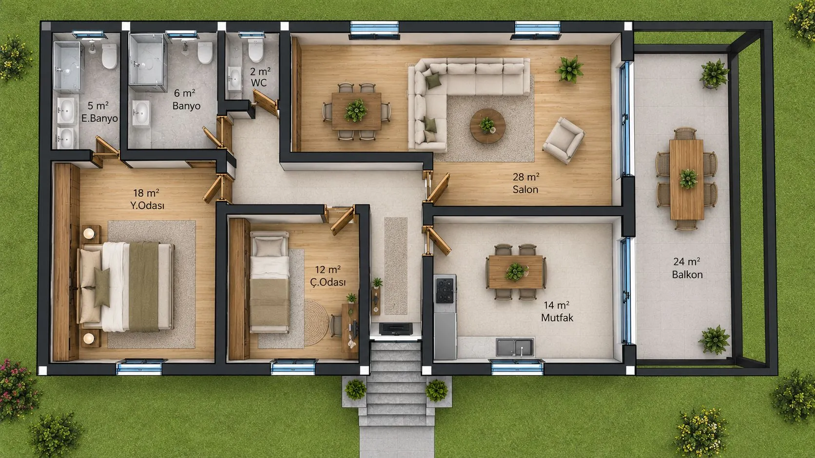 133m² 2+1 Çelik Ev Görsel 3