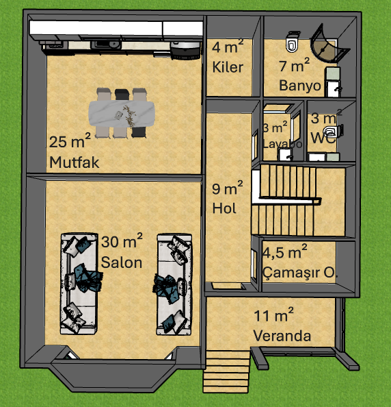 220m² 3+1 Dubleks Çelik Ev Görsel 2