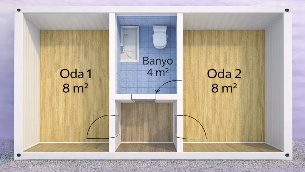 21m² 2 Odalı ve Banyolu Konteyner Plan 1